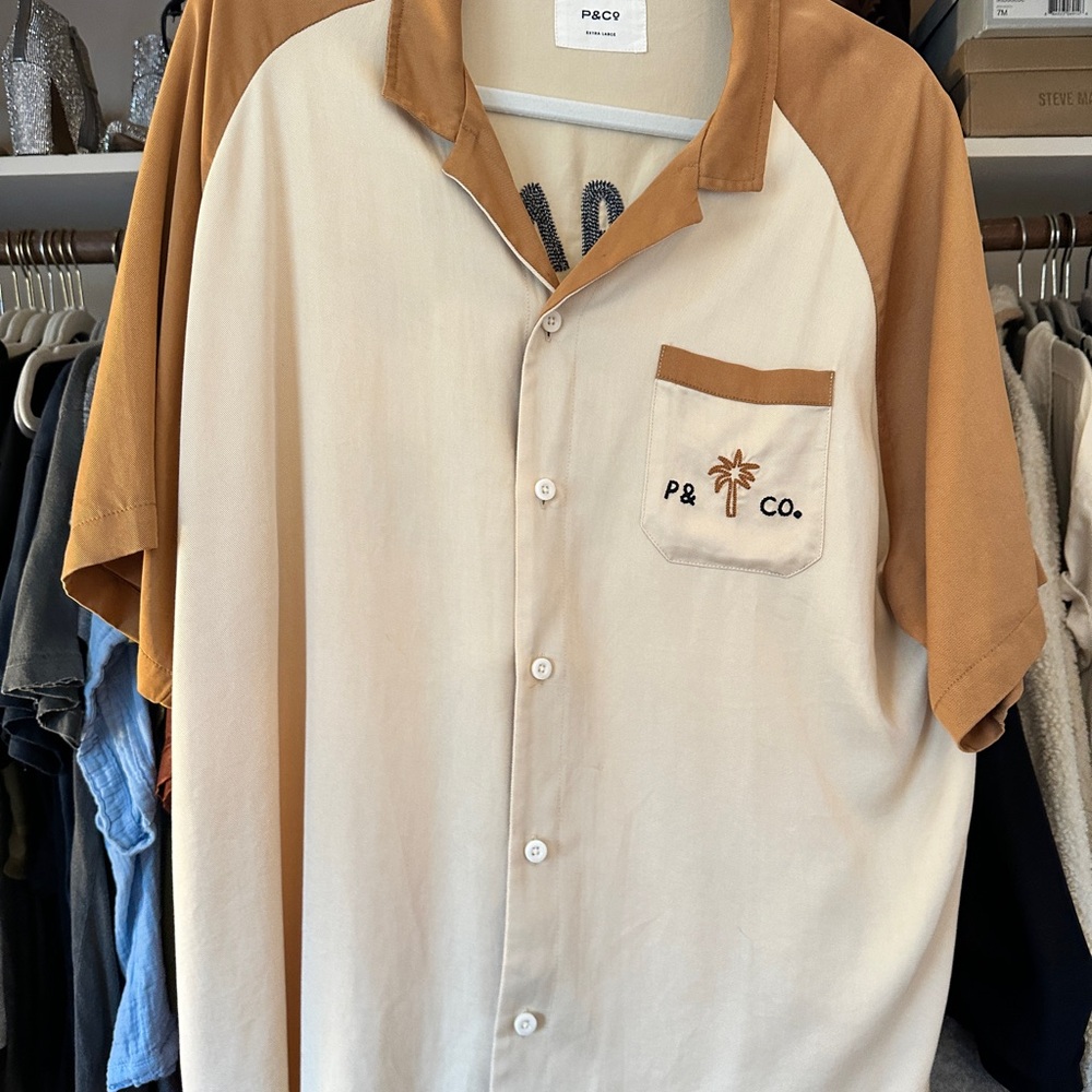 Tan and Cream Button Down Shirt Retro Style